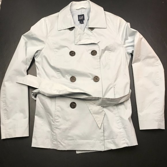Gap Women's Pea Coat Jacket Size S Light Blue with Tie and Buttons - Picture 4 of 16